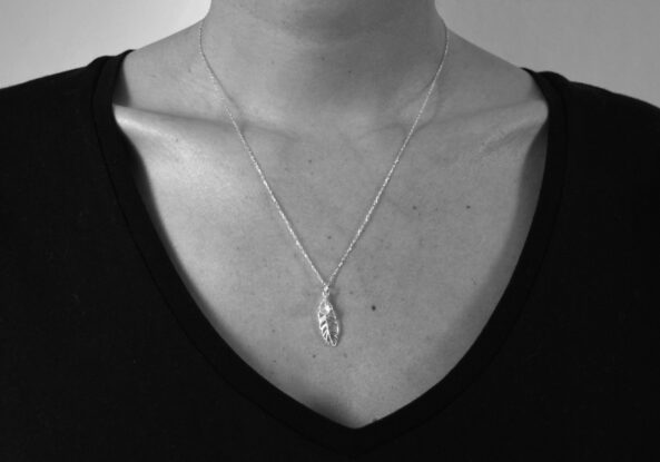 Necklace Feather with Aquamarine Gemstone