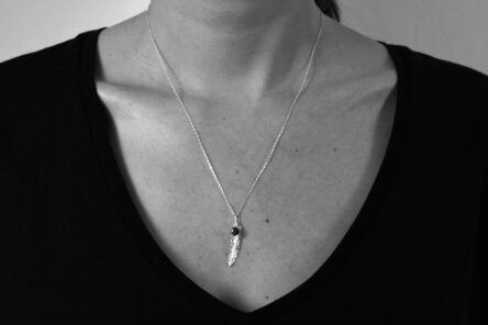 Necklace Feather with Garnet Gemstone