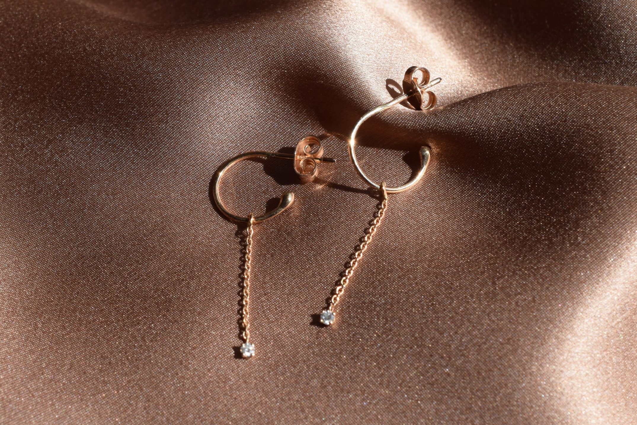 Burato Gioielli: Hoops Earring Long Solitaire Diamond, Rose Gold 18ct – Bild 4