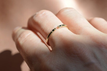 Alternative view of Ring Open With Two Black Zirconia Stones Yellow Gold 14ct