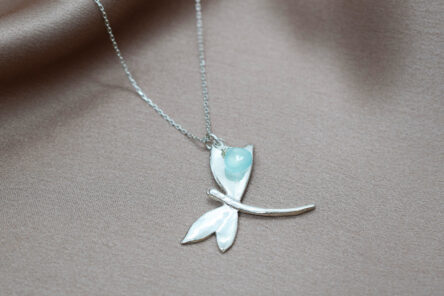 Necklace Dragonfly With Aquachalcedon Gemstone