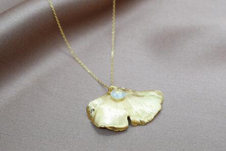 Alternative view of Necklace Gingko Leaf With Aquamarine Gemstone