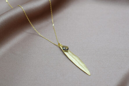 Necklace Leaf Long With Smoky Quartz Gemstone